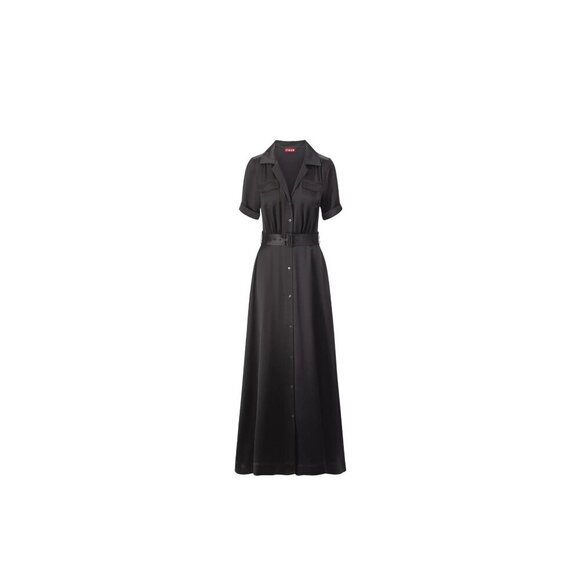 New STAUD Millie Satin Belted Maxi Shirt Dress Black Sz 2 MSRP $495 - Picture 7 of 10